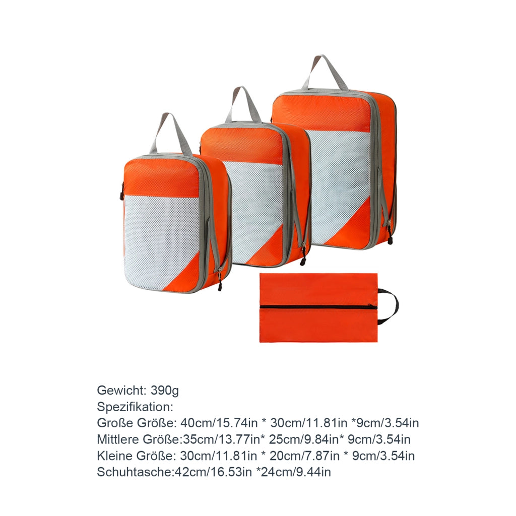 Set di 4 organizer da viaggio comprimibili arancioni