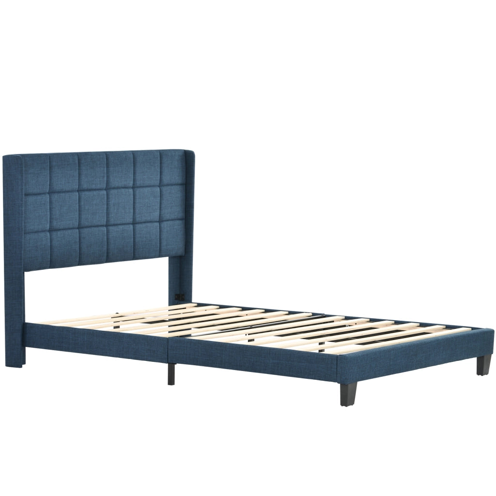 Letto matrimoniale imbottito blu 140x200 cm