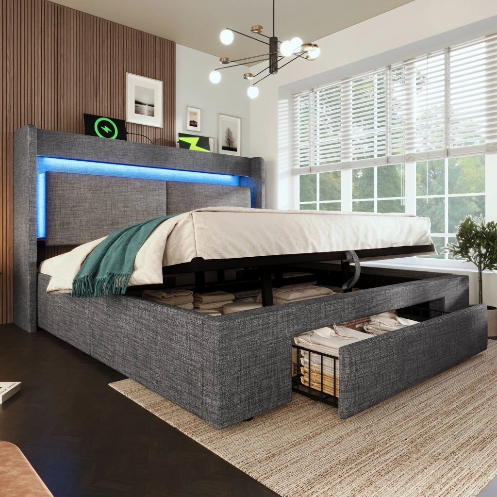 Letto imbottito 160x200 cm con contenitore idraulico