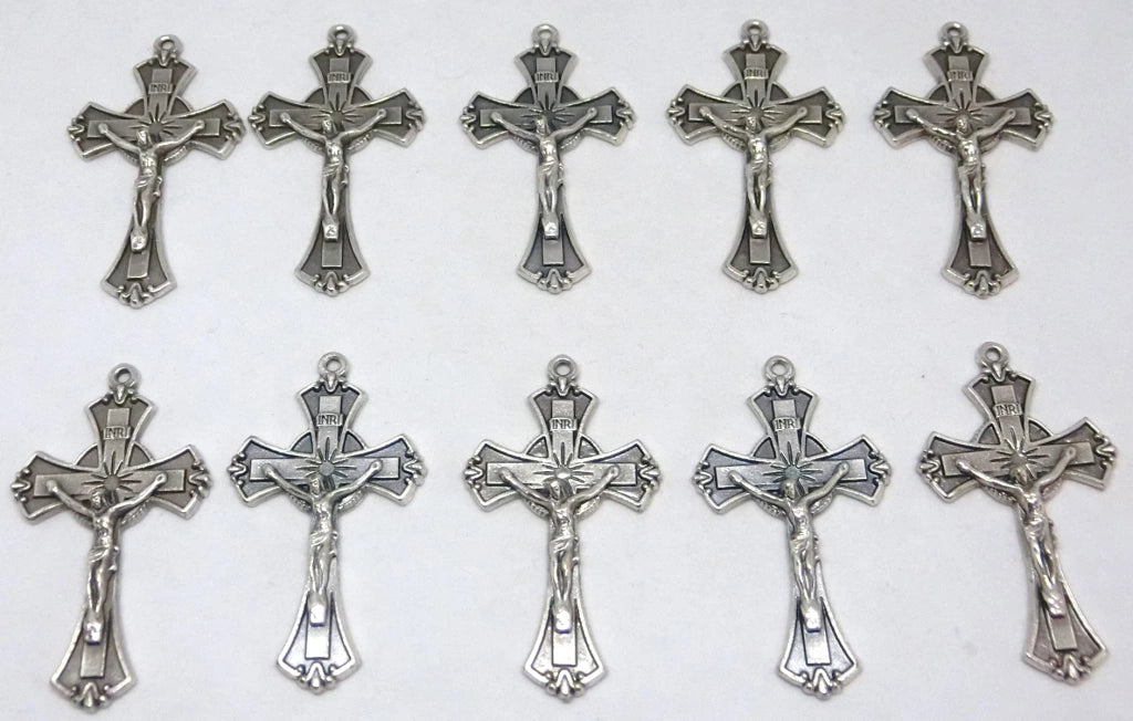 Croce con Cristo INRI per rosario, argento galvanizzato, 10 pezzi, dimensioni 4,5 cm