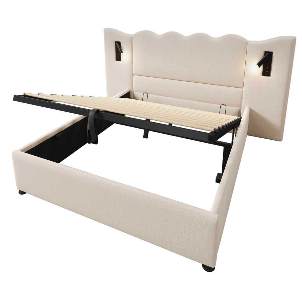 Letto matrimoniale 160x200 beige con contenitore