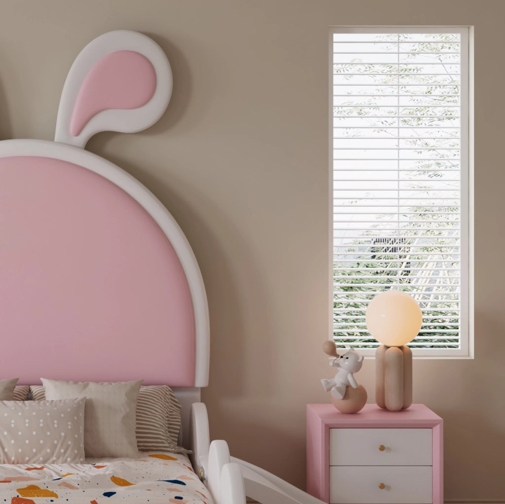 Letto singolo per bambini 90x200 cm con scivolo e scaletta in PU bianco e rosa