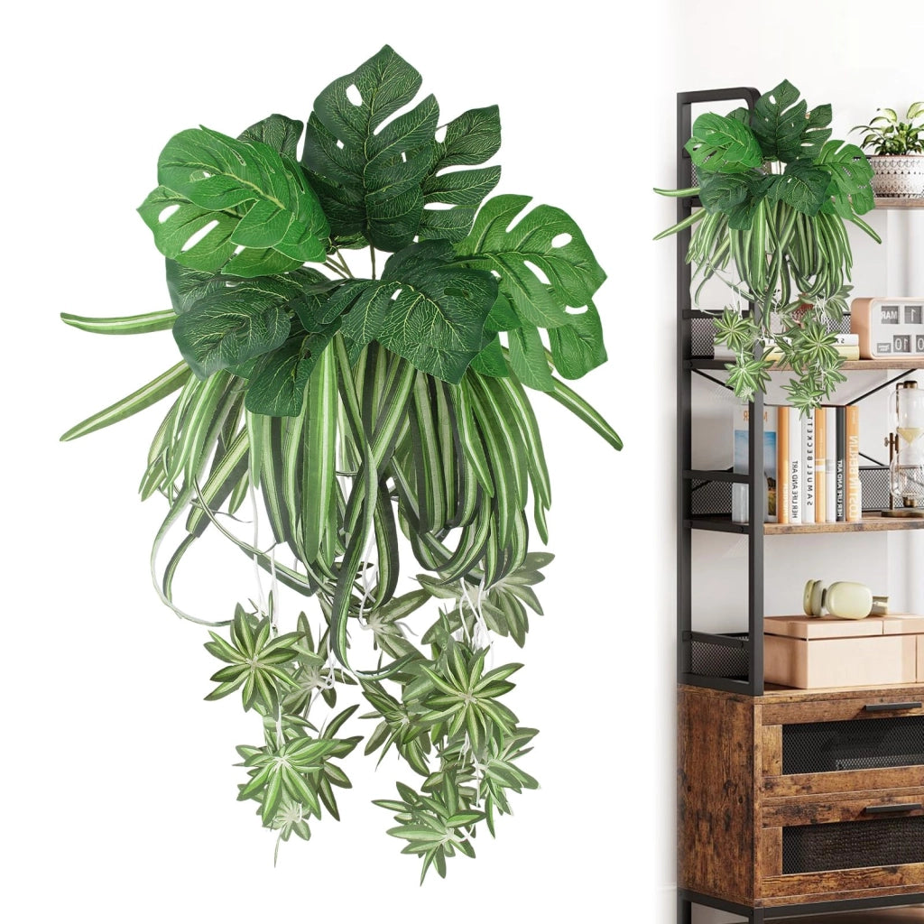 Piante artificiali da appendere, set da 3, Monstera e giglio della pace, 64 cm, plastica