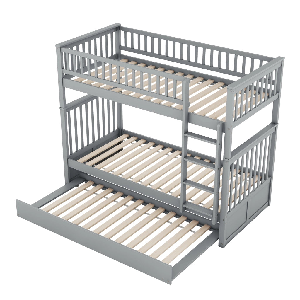 Letto a castello triplo 90 x 200 cm grigio con letto estraibile