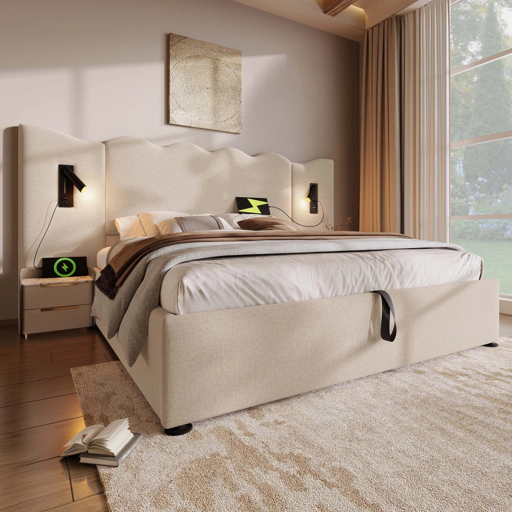 Letto matrimoniale contenitore beige 180x200 cm