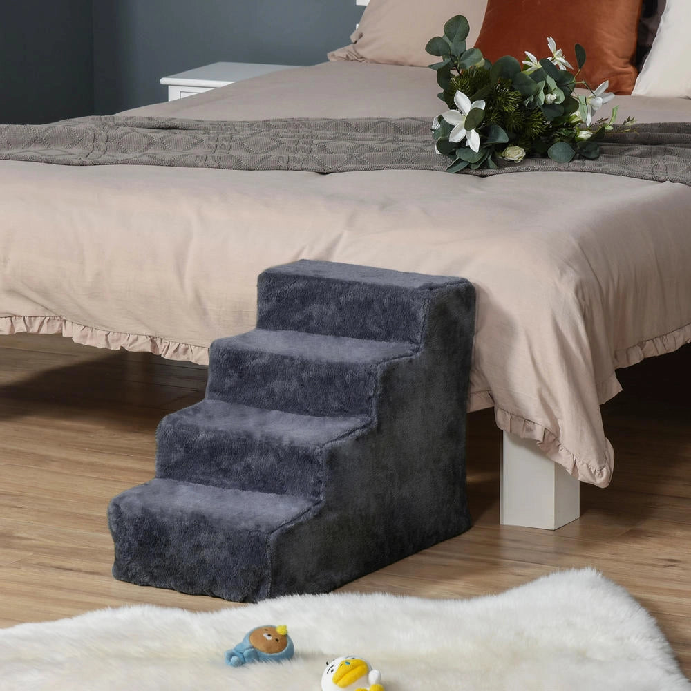 Scaletta per Cani e Gatti a 4 Gradini Altezza 44 cm Grigio Scuro con Rivestimento Sfoderabile Leggera e Portatile per Casa