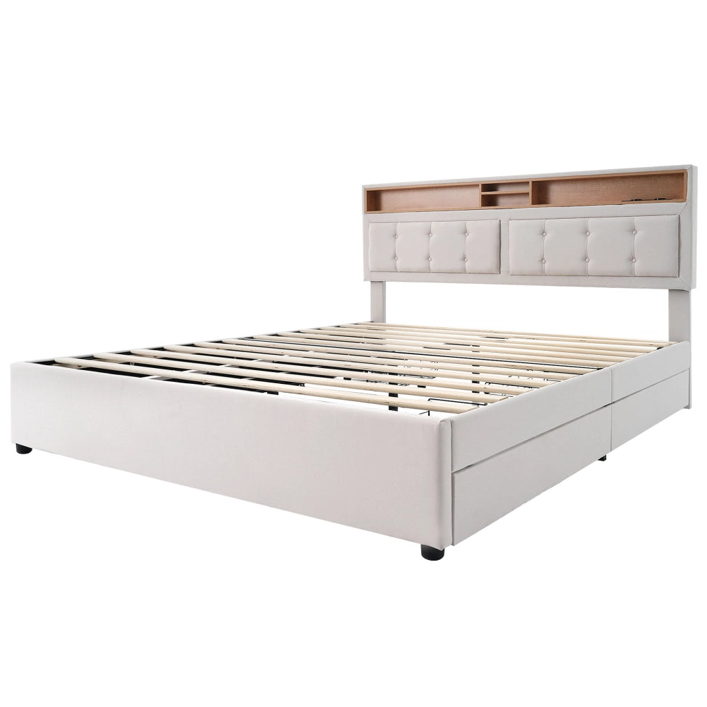 Letto matrimoniale 140x200 imbottito in lino con 4 cassetti