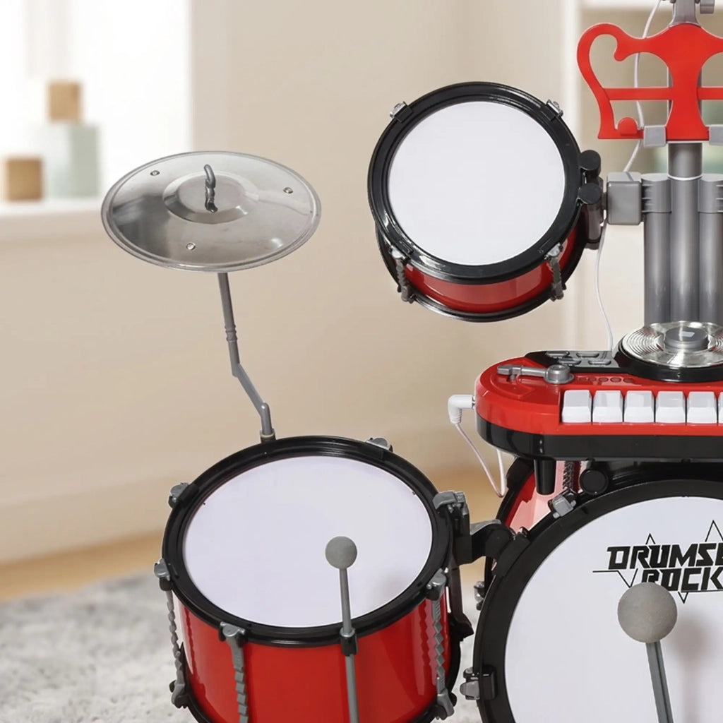 Batteria Musicale Giocattolo per Bambini con Microfono e Tastiera  Rossa