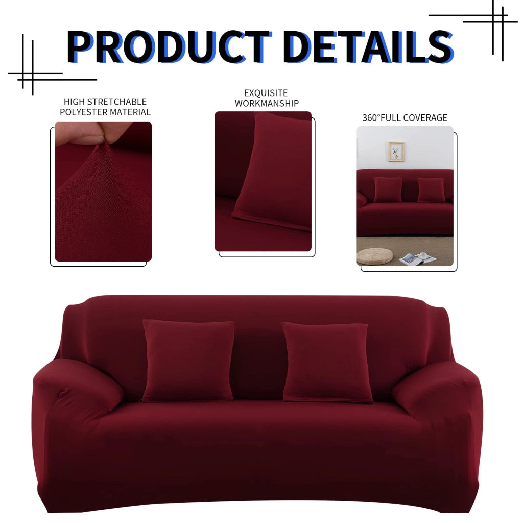 Divano imbottito elasticizzato, 4 posti, color Bordeaux, con braccioli, e 2 copripoltrona