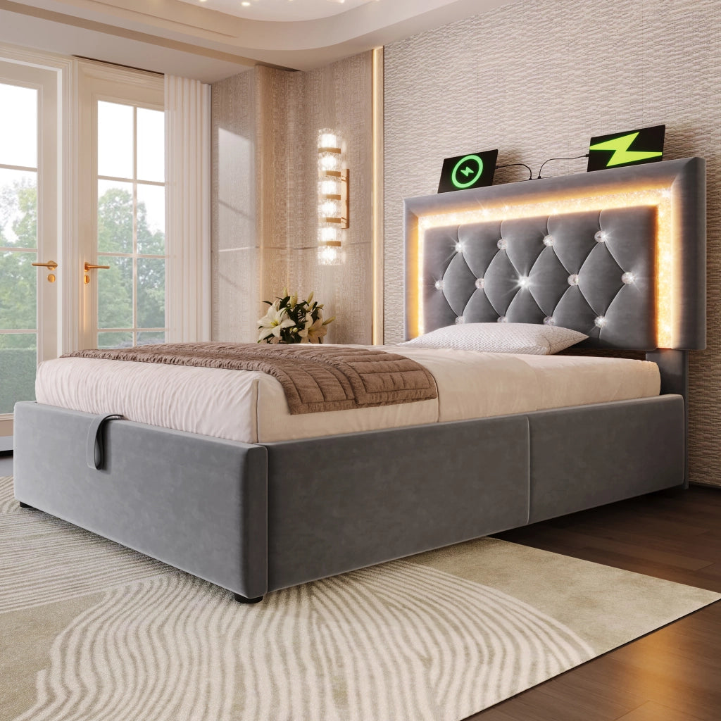 Letto singolo 90x200 cm grigio con contenitore idraulico
