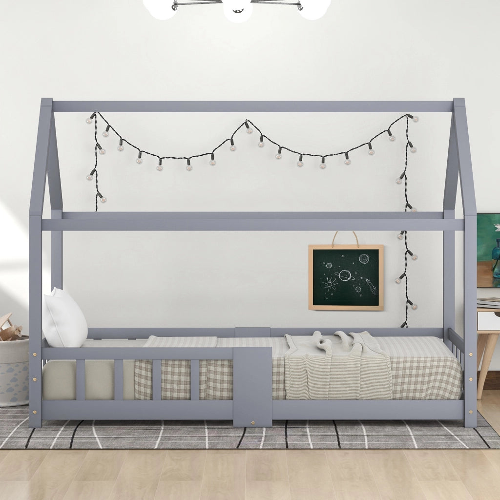 Letto casetta per bambini 90 x 200 cm grigio