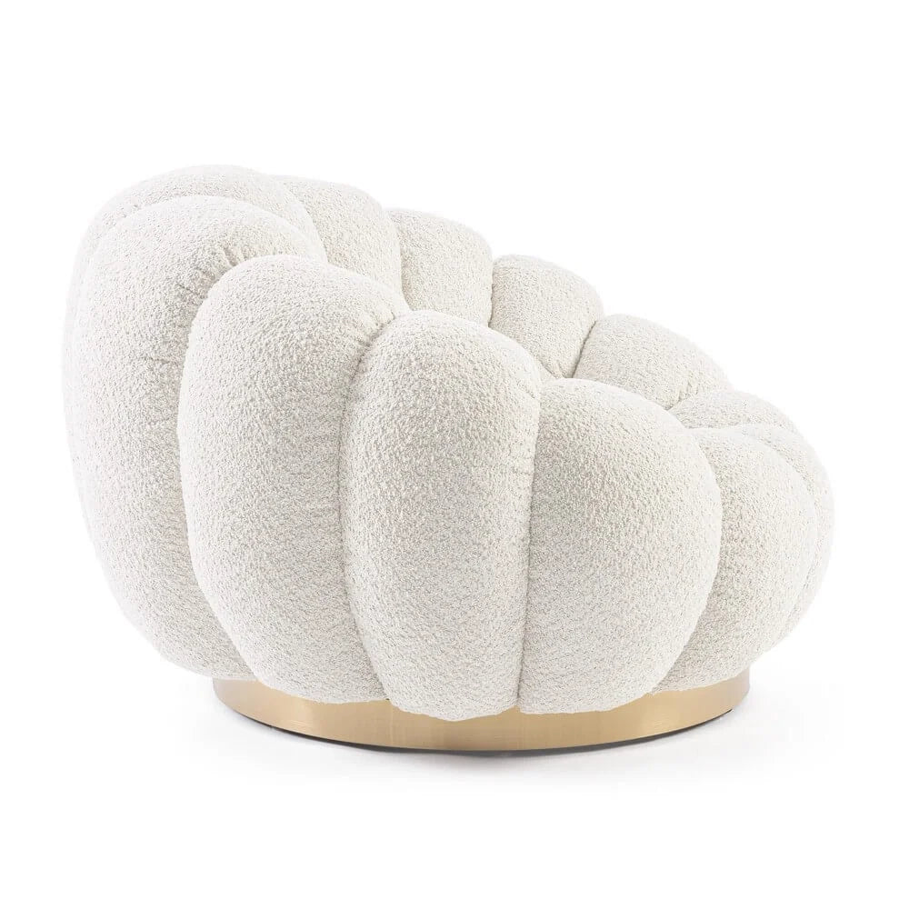Poltrona Girevole Bouclé con Base in Acciaio Dorato Rachel Naturale