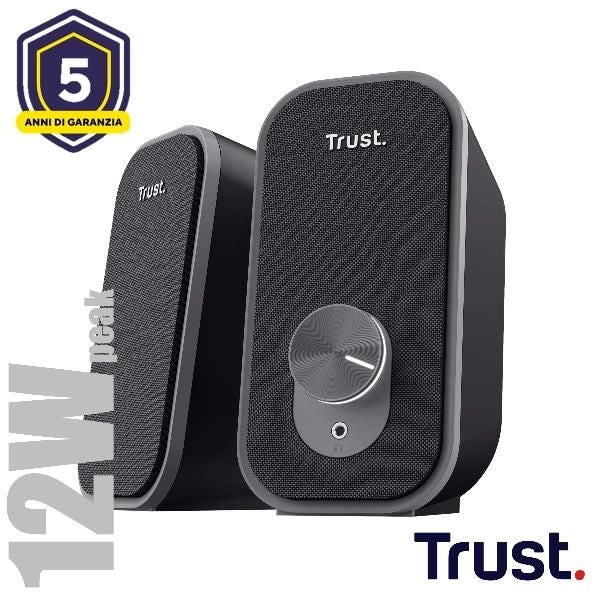 TRUST SET ALTOPARLANTI SPEAKERS 2.0 12W PICCO (6W RMS) CON PRESA PER CUFFIE - ADOR 2.0 - NERO/GRIGIO