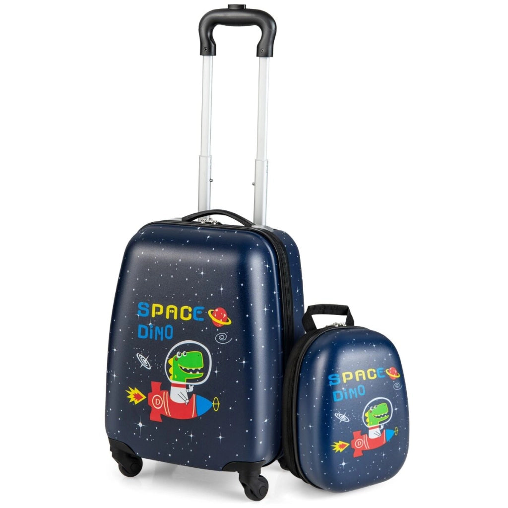 2 Pieces Kids Luggage Set with Wheels and Height Adjustable Handle-Black