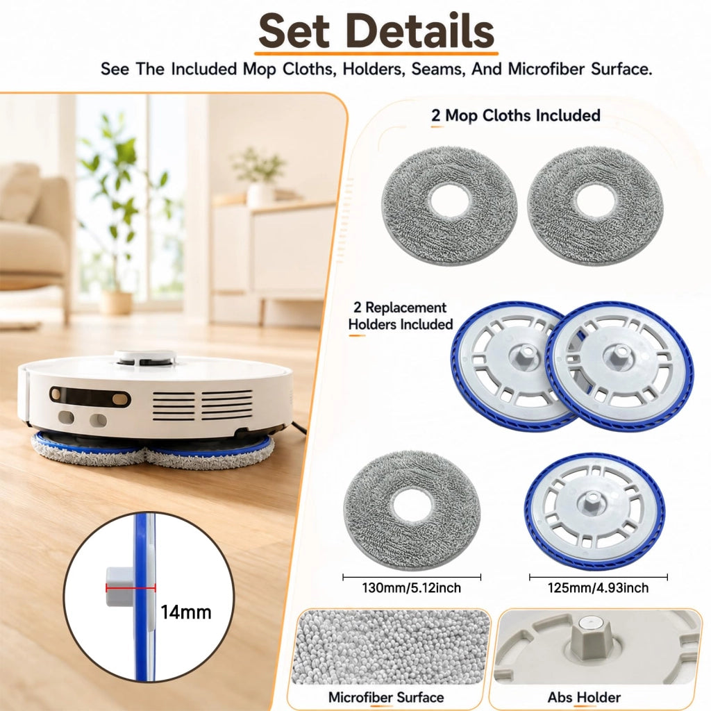 4 mop in microfibra + 2 supporti, accessori per aspirapolvere robot