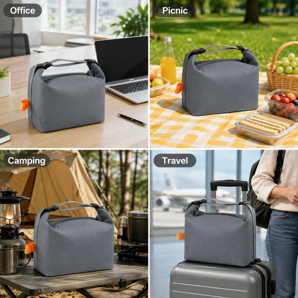 Borsa termica per il pranzo, 8 litri, grigia, a prova di perdite, riutilizzabile