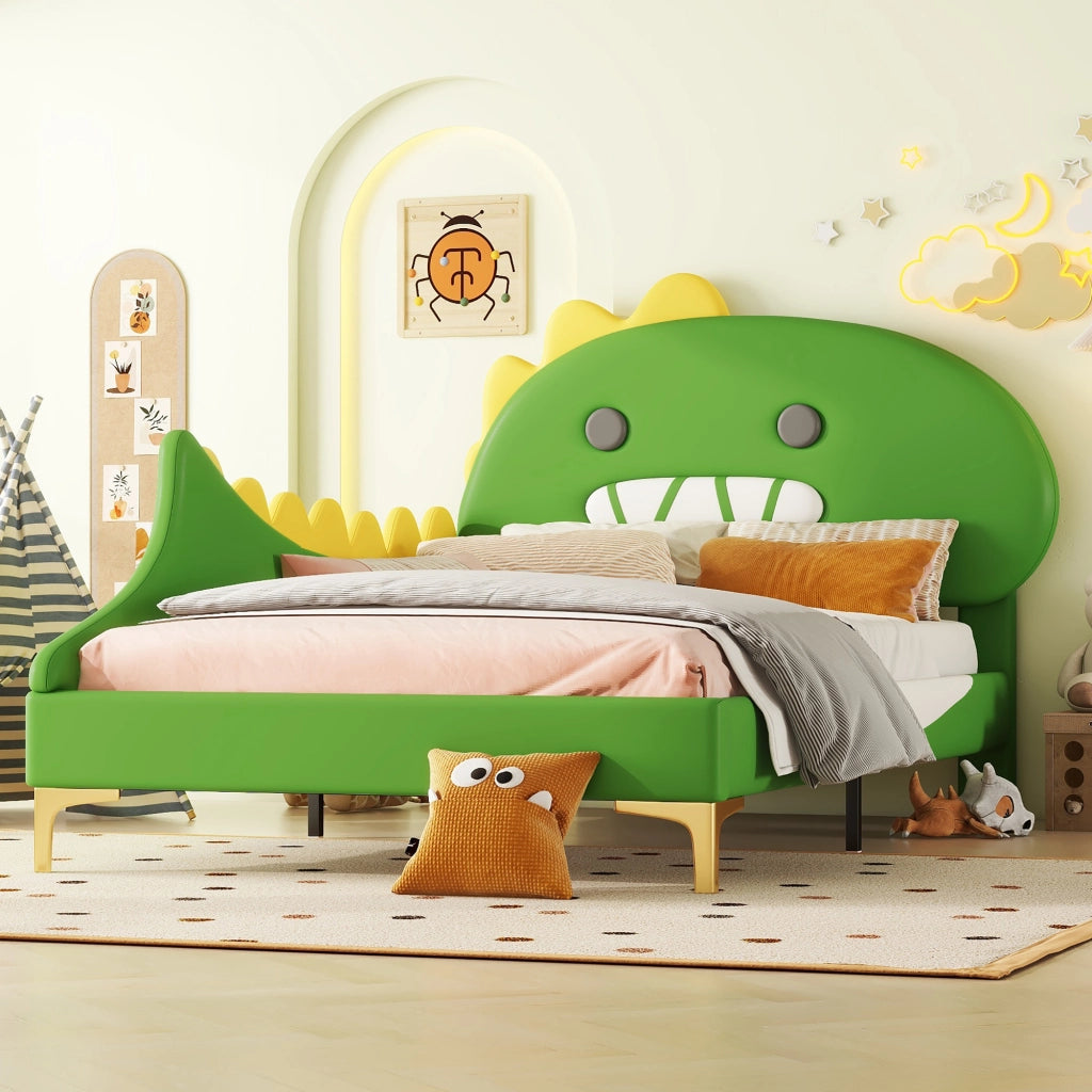 Letto per bambini a forma di dinosauro verde 90x200 cm
