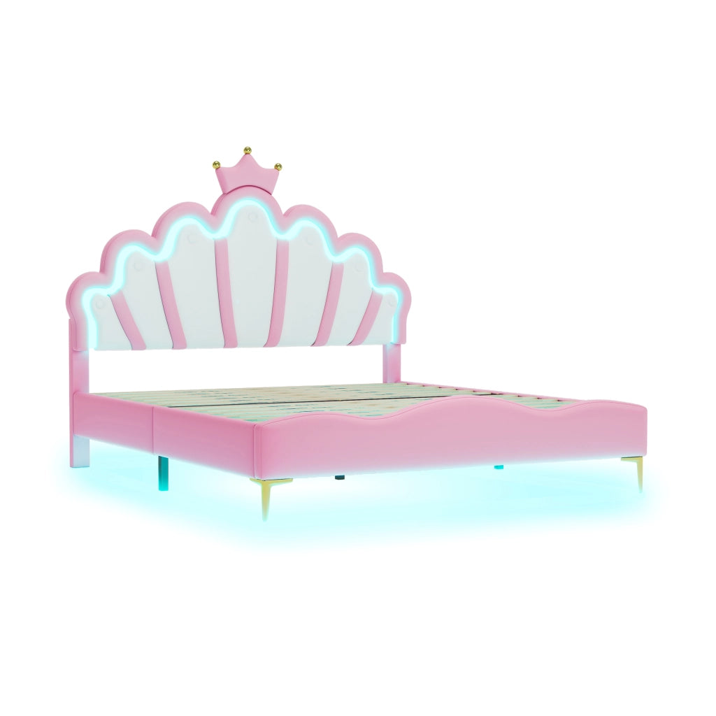 Letto matrimoniale rosa 140 x 200 cm con corona