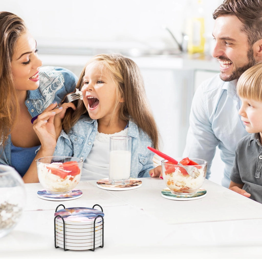Set di 8 sottobicchieri in Vetroceramica e marmo, con base in sughero e supporto