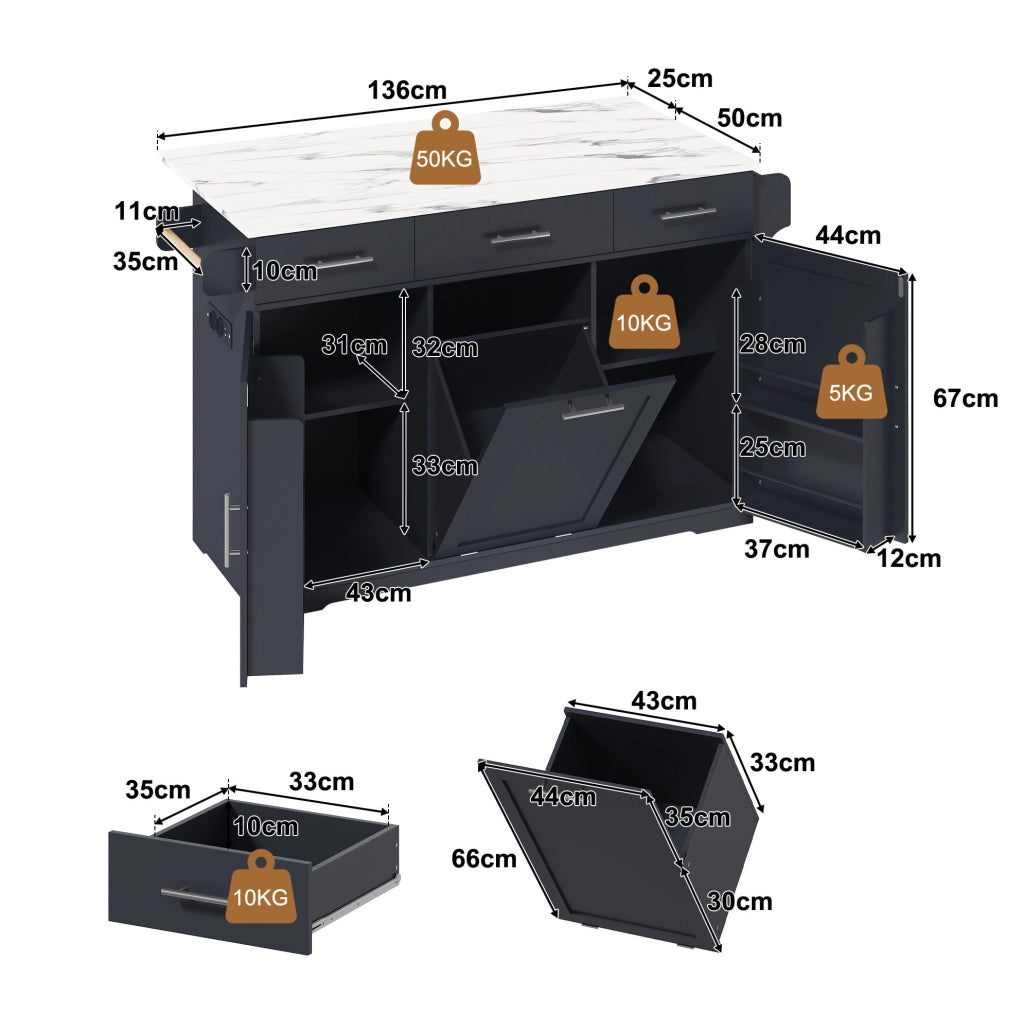 Isola cucina mobile grigia con piano ribaltabile e prese USB