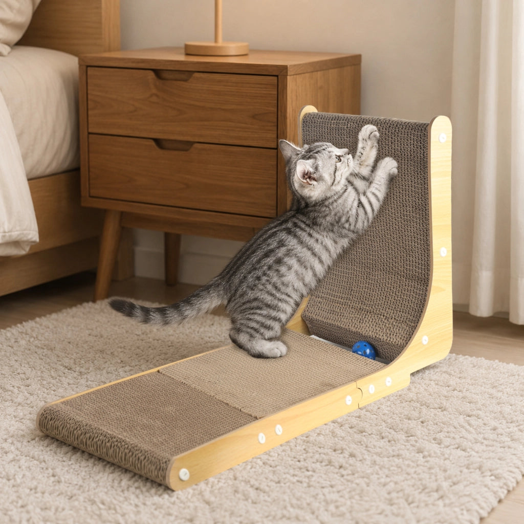 Tiragraffi per gatti a L con pallina, 68 × 40 × 28 cm