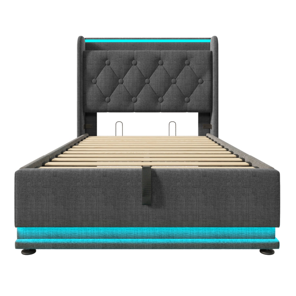 Letto contenitore idraulico grigio 90x200 cm