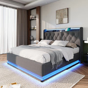 Letto matrimoniale contenitore 140x200 cm grigio con LED