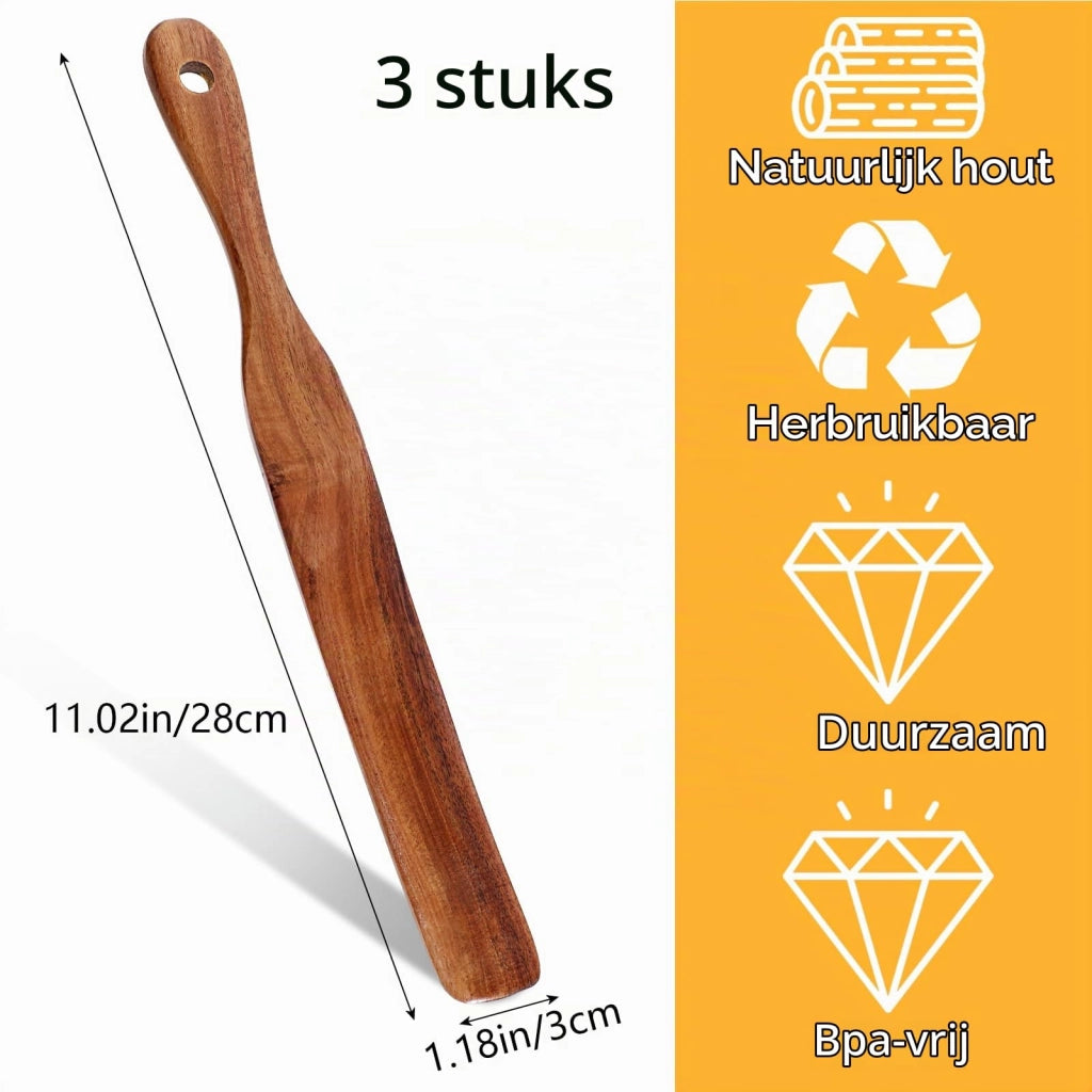 Spatole in legno, 28 cm, set da 3, in legno di teak, ideali per impasti lievitati e per mescolare