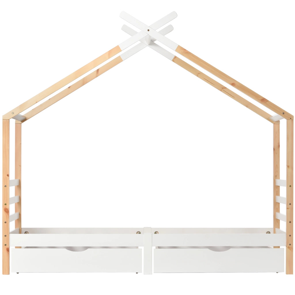 Letto casa per bambini bianco 90x200 cm con cassetti