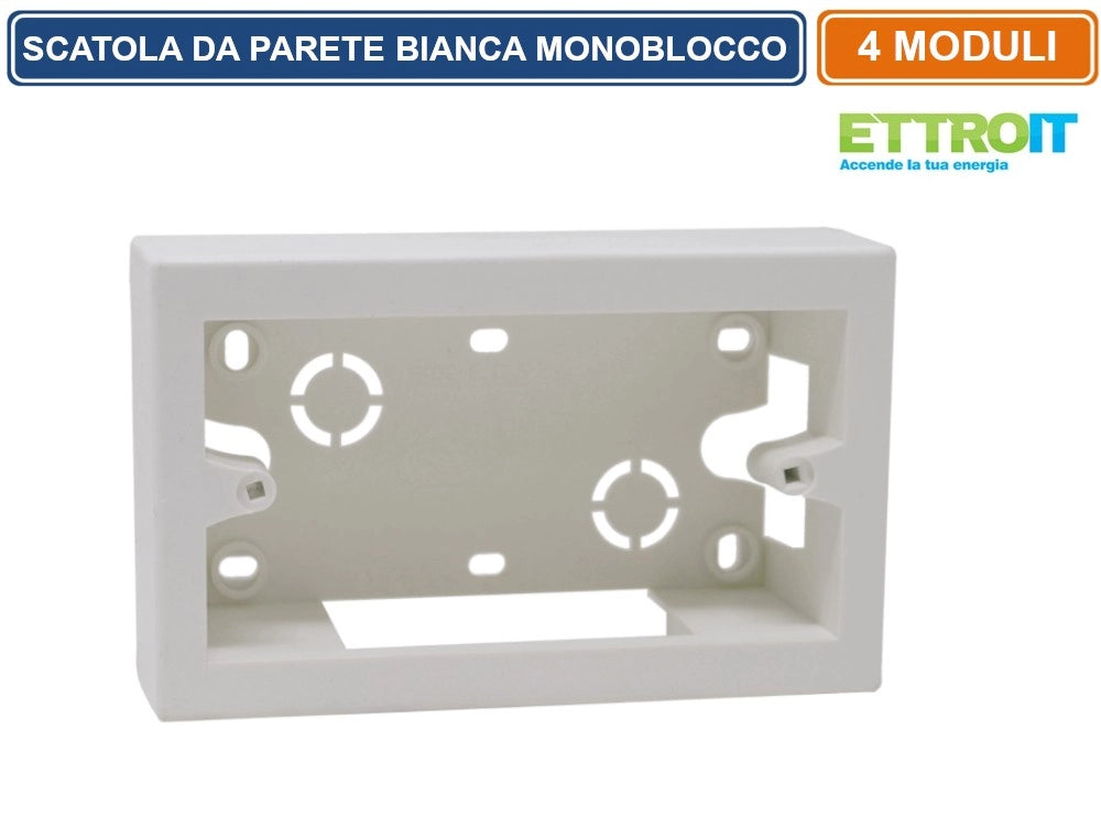 CASSETTA MODULARE DA PARETE MONOBLOCCO 4 POSTI BIANCA IP40 - ETTROIT