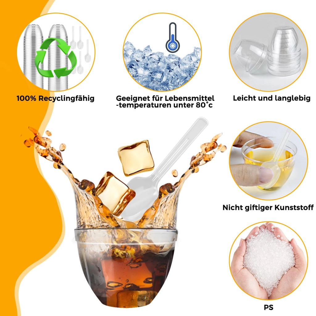 100 bicchieri per dessert con cucchiaini, capacità 60 ml, trasparenti, riutilizzabili