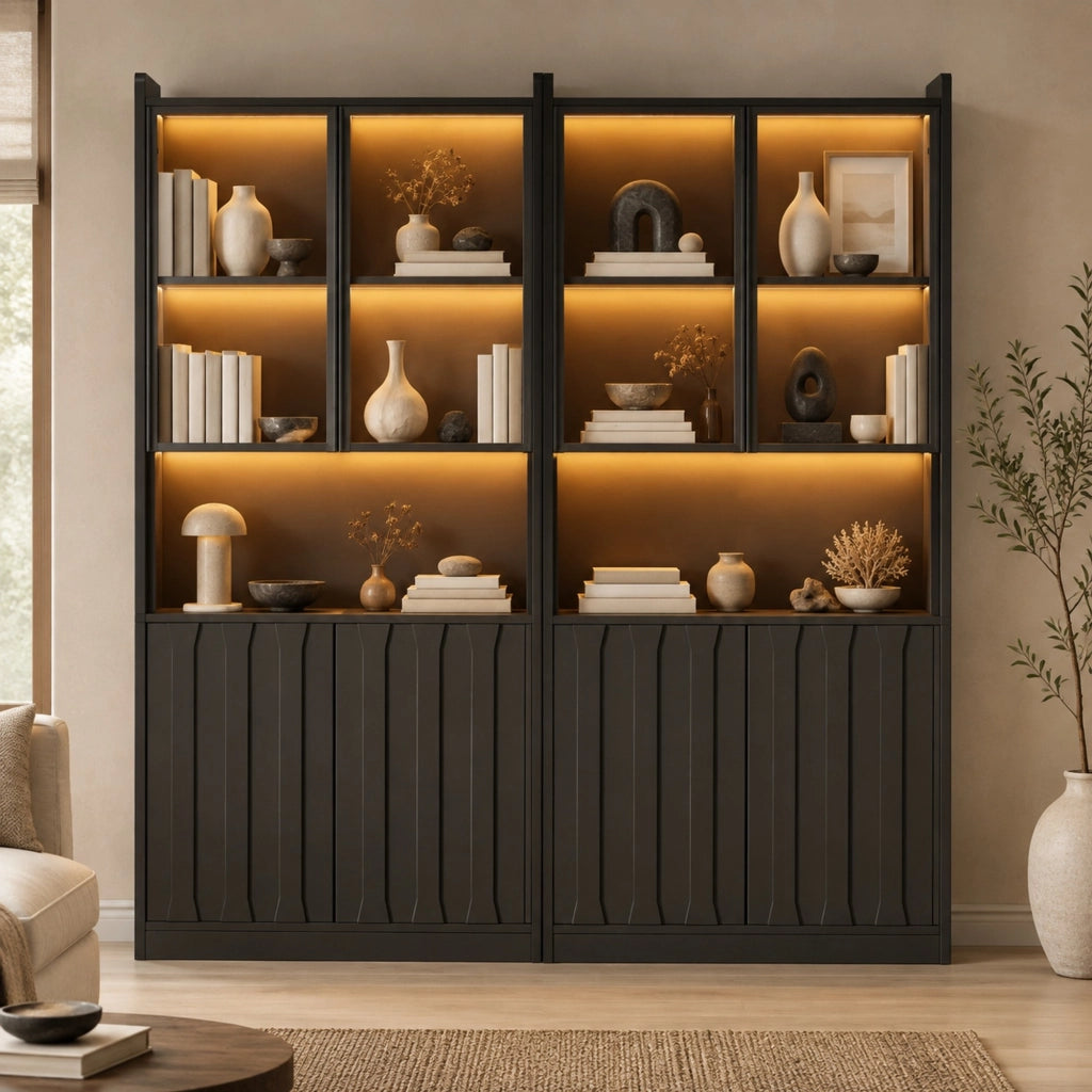 Set di 2 vetrine 160x35x200 cm con LED Bluetooth e vetro temprato; nero