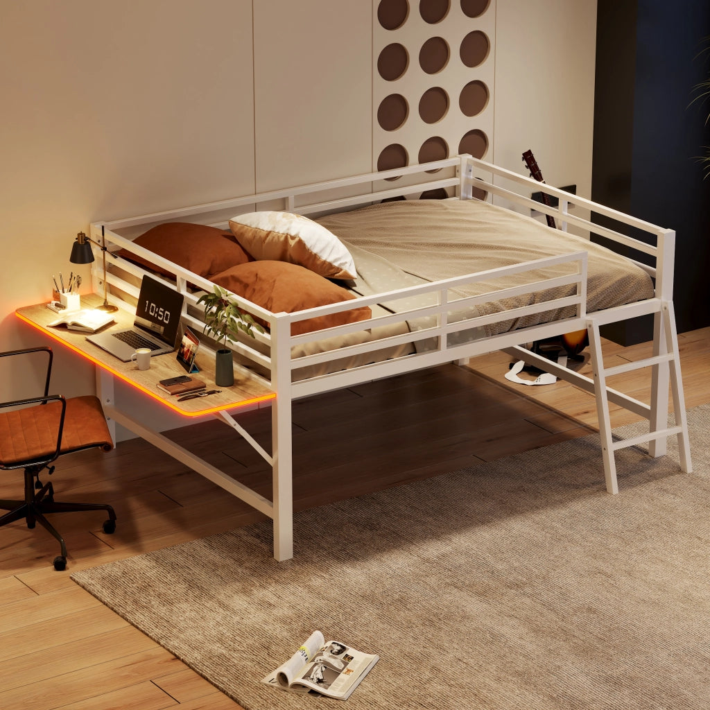 Letto a soppalco 140x200 cm bianco in metallo