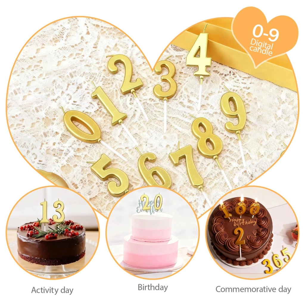 Candeline numeriche, set da 12 pezzi (0-9), con glitter, per torte