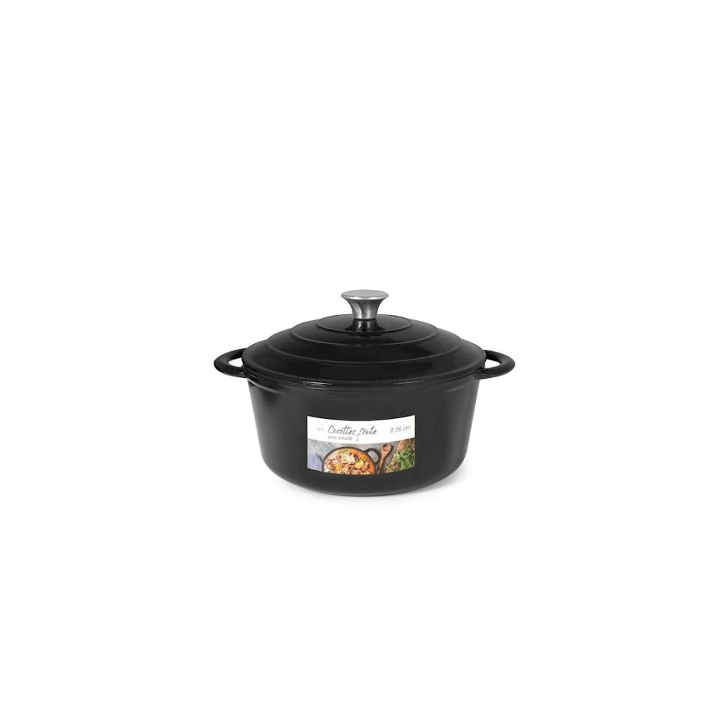 Casseruola in ghisa con 2 manici e coperchio nero Ø 26 cm