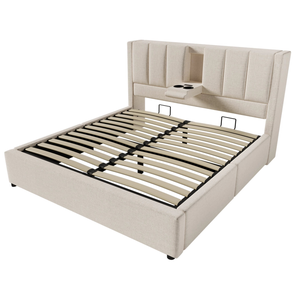 Letto matrimoniale contenitore beige 160x200 cm