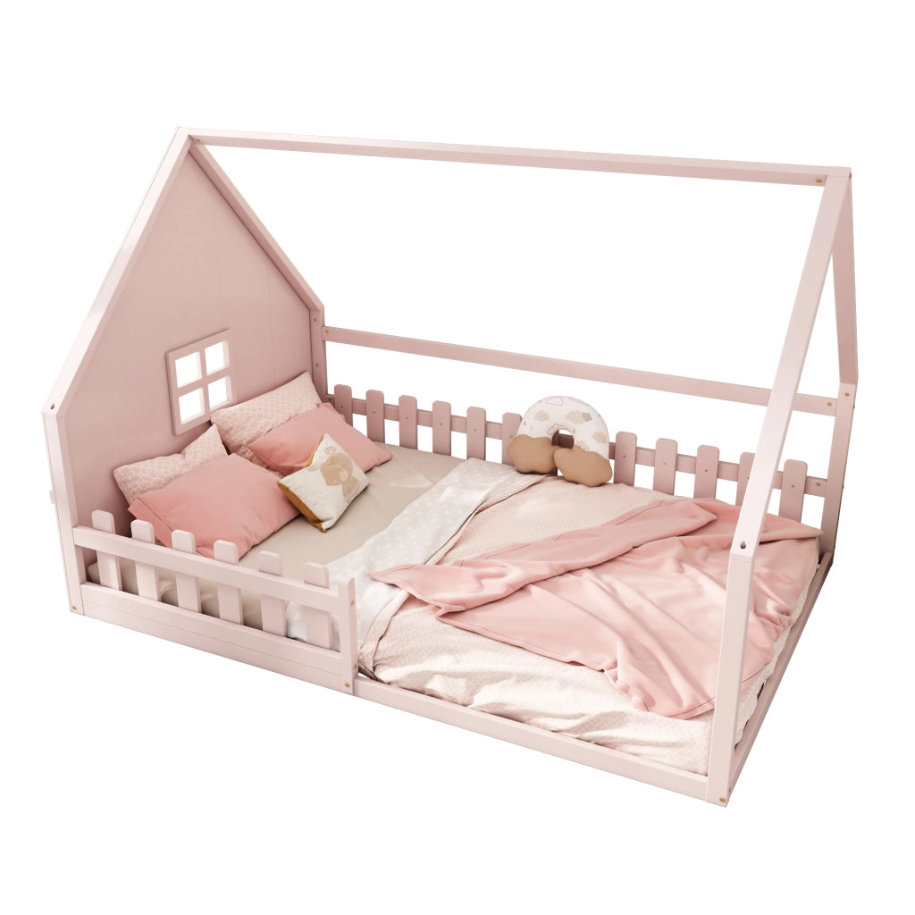 Letto a casetta rosa 140 x 200 cm con sponda
