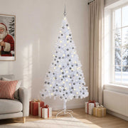 Albero di Natale Preilluminato Palline Bianco 210 cm 910 Rami 3077667