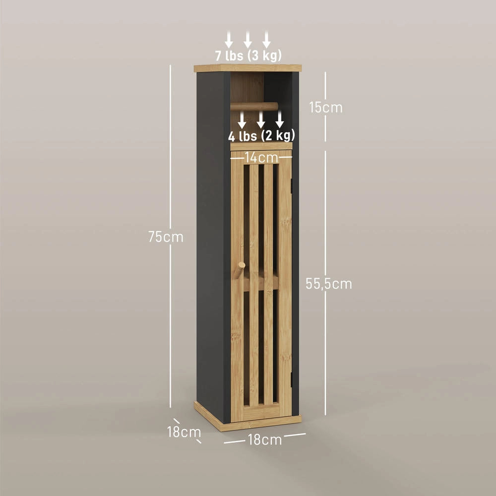 Mobile Bagno da Terra con Portarotolo in MDF e Bambù 2 Ripiani Salvaspazio Mobiletto WC Compatto e Pratico