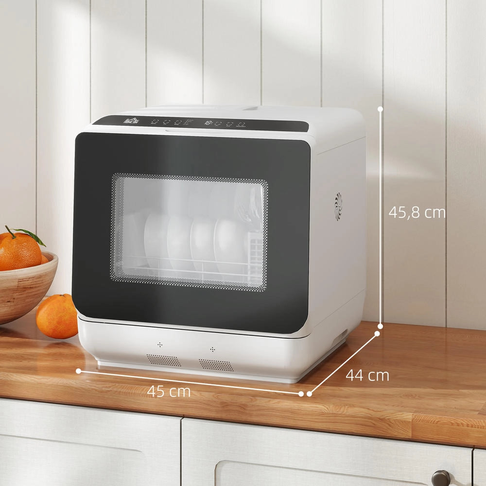 Mini lavastoviglie compatta da tavolo per 4 coperti, 6 programmi con serbatoio 6 L e comandi touch, bianco per cucina e ufficio