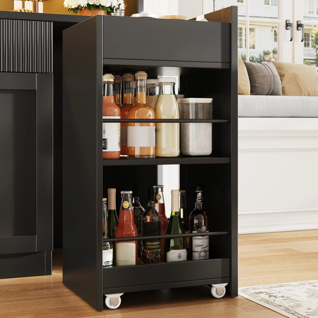 Mobile alto da cucina nero 120 cm con LED RGB e vetrine
