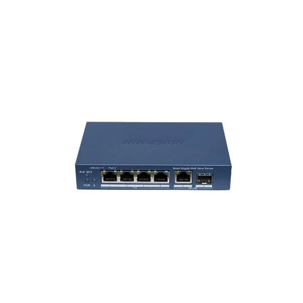 Hikvision switch l2, smart managed, 4 gigabit rj45 poe ports, 1 gigabit rj45 port, 1 gigabit sfp, poe power budget 45w - 3E1506P-EI/M-4P1T1F