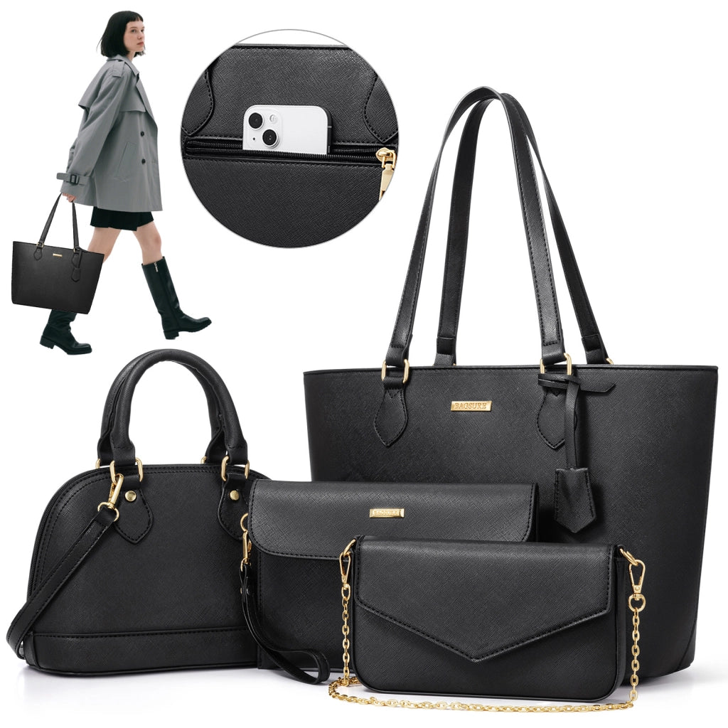 BORSA da donna Set da 4 pezzi 33x26,5x15 cm in PU nero