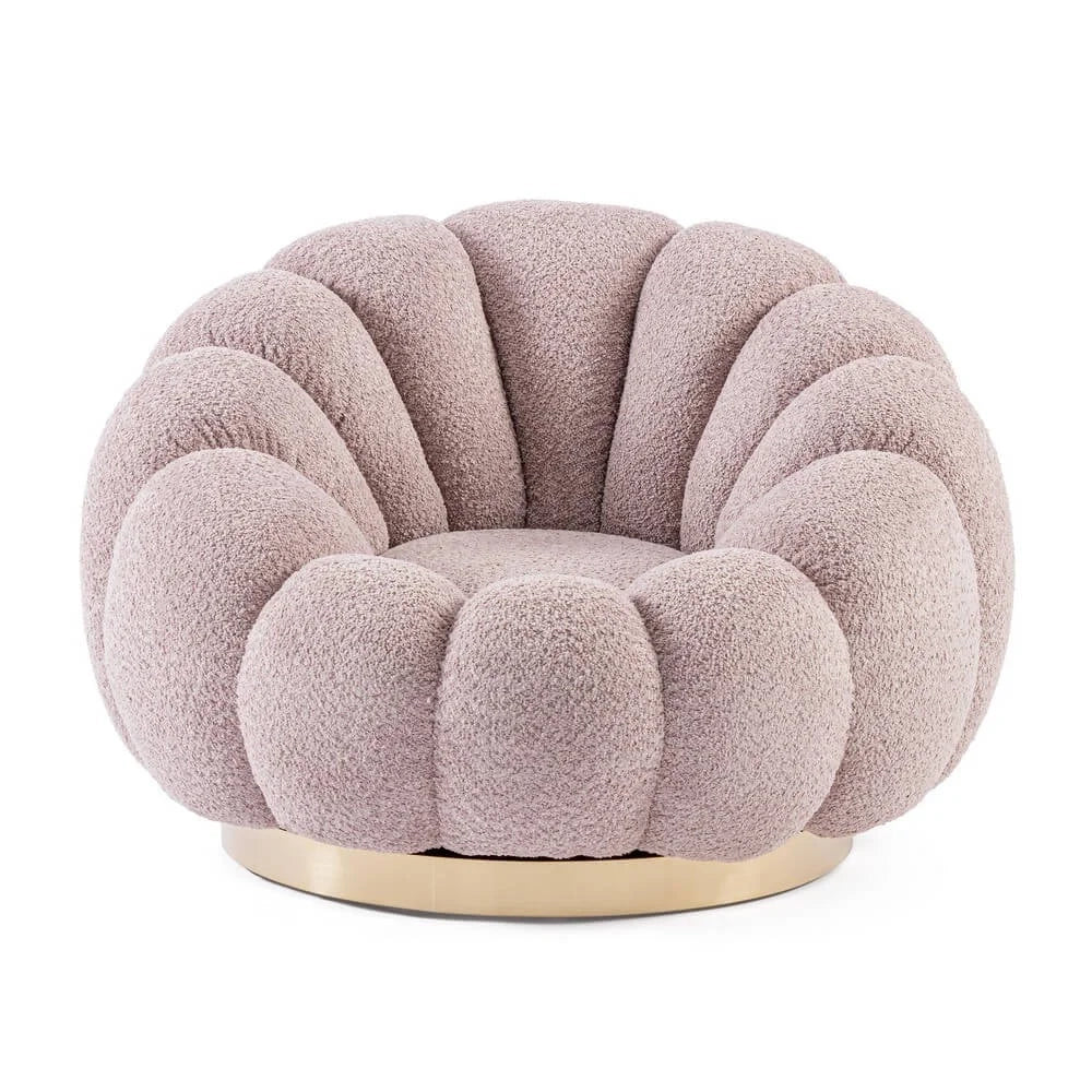 Poltrona Girevole Bouclé con Base in Acciaio Dorato Rachel Rosa