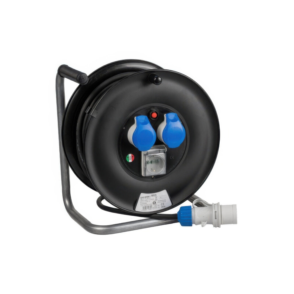Avvolgicavo 20 m con Tamburo in Plastica 2 Prese IP44 e Presa Bipasso Schuko Fanton FME 14.620