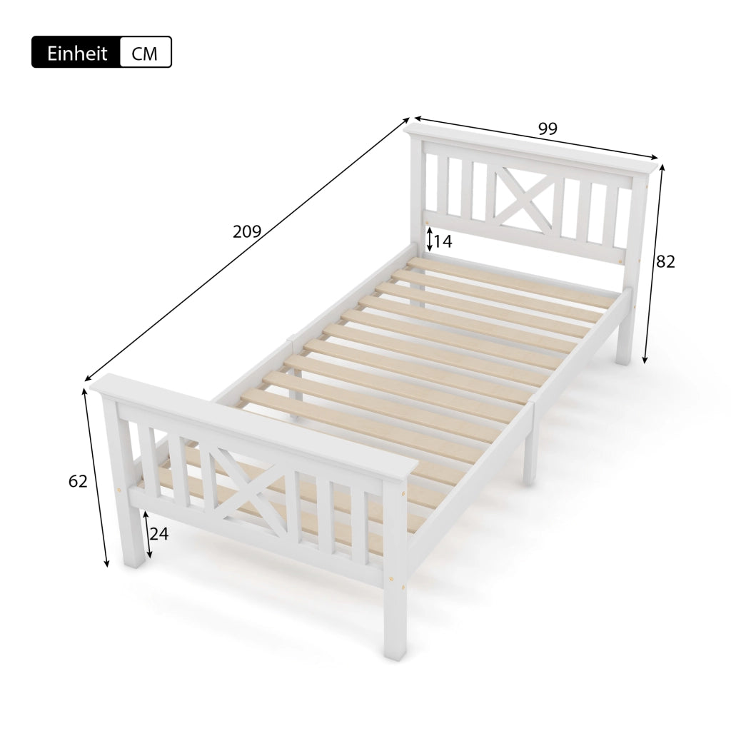 Letto singolo bianco 90x200 cm con rete a doghe