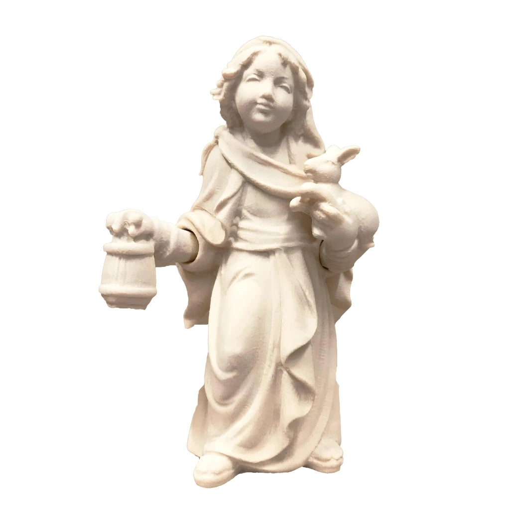 Pastore con lanterna e coniglio, 8 cm, statuina di legno dipinta a mano per presepe