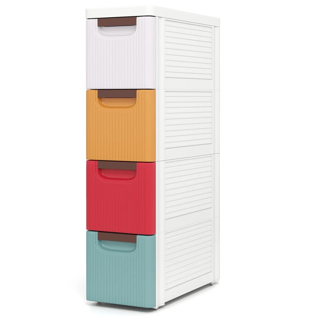 Cassettiera a 4 Cassetti con Ruote, PP Multicolore, Salvaspazio per Bagno e Ufficio