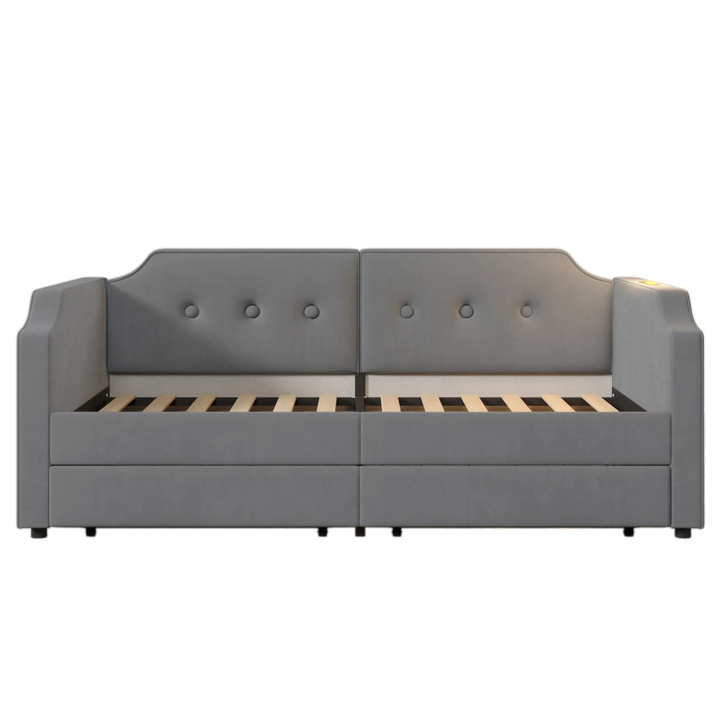 Letto imbottito 90x200 cm grigio con cassetti