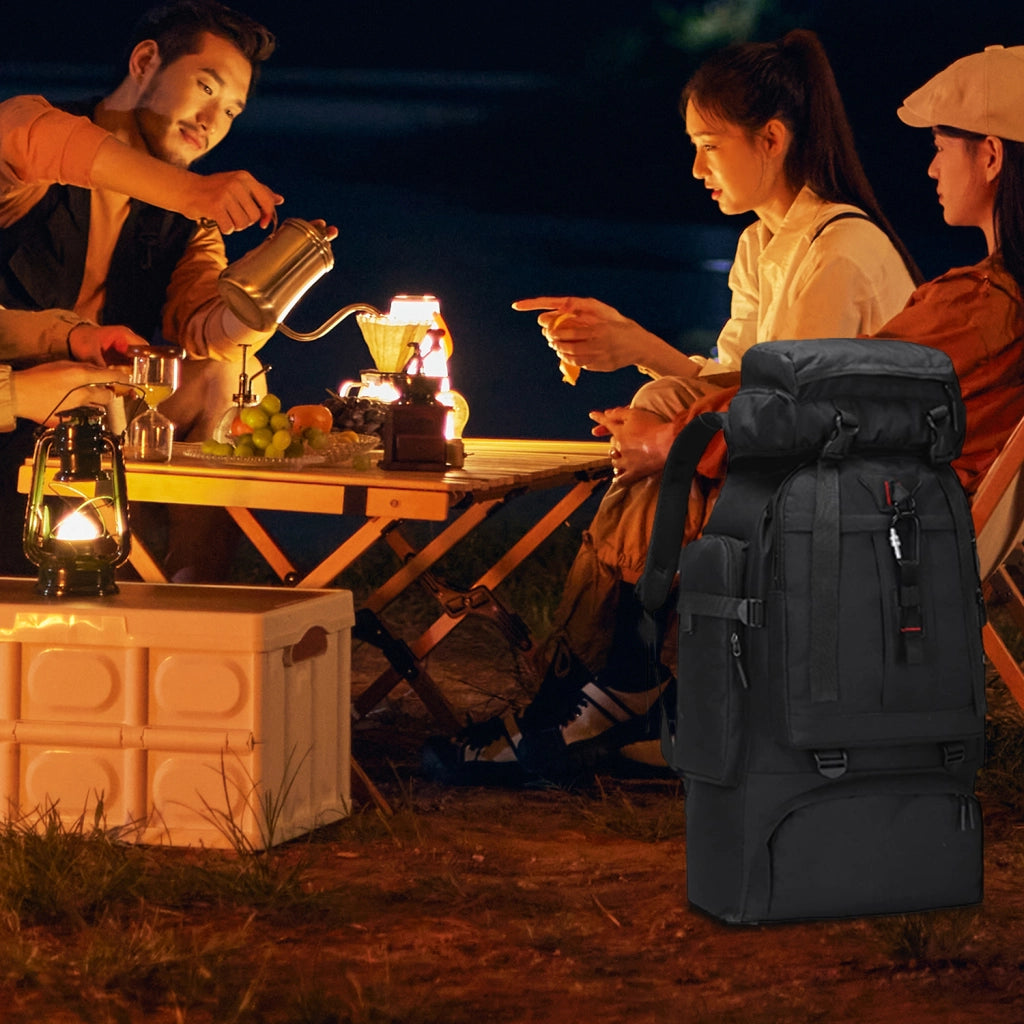 Zaino da trekking 80 L in nylon impermeabile, nero